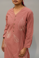 Dusty Pink Hand Embroidered Cotton Kurta
