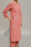 Dusty Pink Hand Embroidered Cotton Kurta