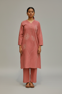 Dusty Pink Hand Embroidered Cotton Kurta Set (set of 2)