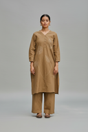 Mud Brown Hand Embroidered Cotton Kurta Set (set of 2)