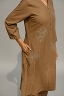 Mud Brown Hand Embroidered Cotton Kurta Set (set of 2)