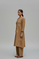 Mud Brown Hand Embroidered Cotton Kurta Set (set of 2)