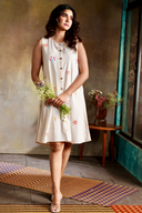 Ivory Floral Handloom Cotton Hand Embroidered Sleeveless Dress