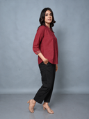 Red Handloom Cotton Pleated Top