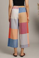 Red-White-Grey Checks Handloom Cotton Flared Pants