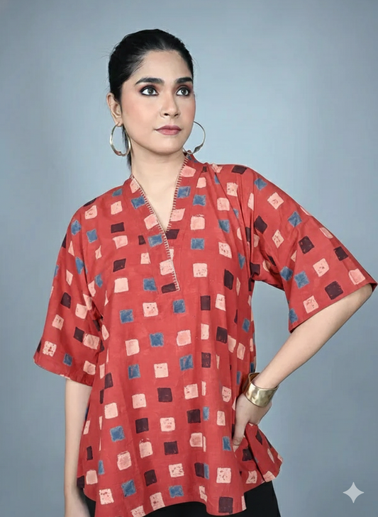 Red Ajrakh Antifit Top