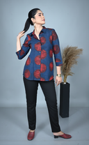 Indigo Red Ajrakh Hand Block Printed Shirt