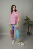 Purple-Blue Pastel Checks Hand Embroidered Handloom Cotton Co-ord Set (set of 2)