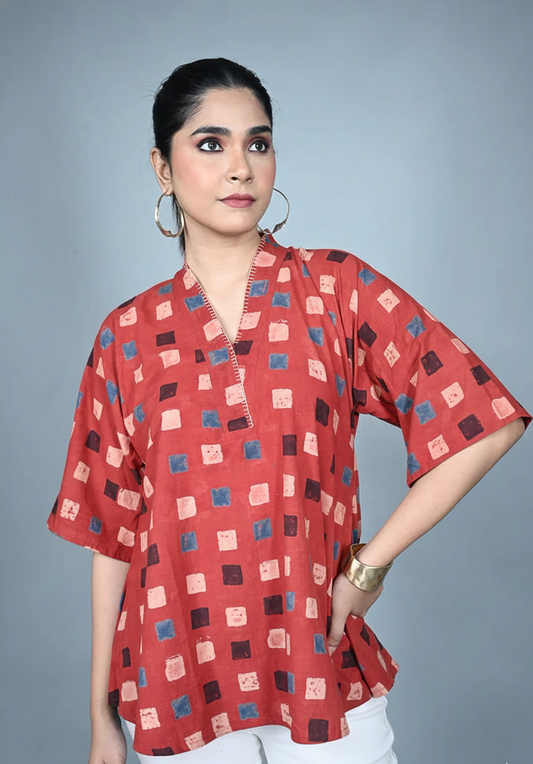 Red Ajrakh Antifit Top