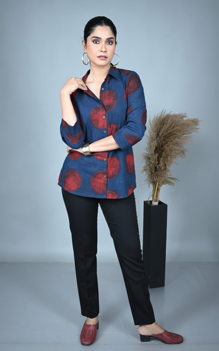Indigo Ajrakh Block Printed Shirt Top