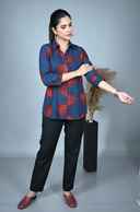 Indigo Red Ajrakh Hand Block Printed Shirt