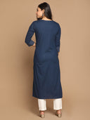 Indigo Hand Embroidered Straight Fit Kurta