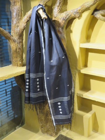 Indigo  Jamdani Dupatta With Fringes