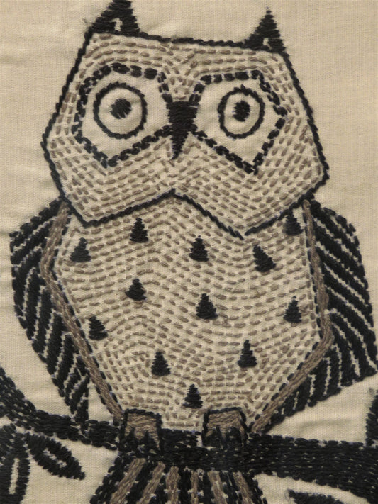 Bengal Kantha Owl Hand Embroidered Wall Hanging