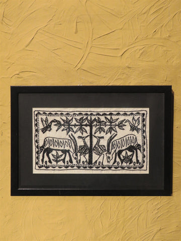 Bengal Kantha Deer Hand Embroidered Wall Hanging