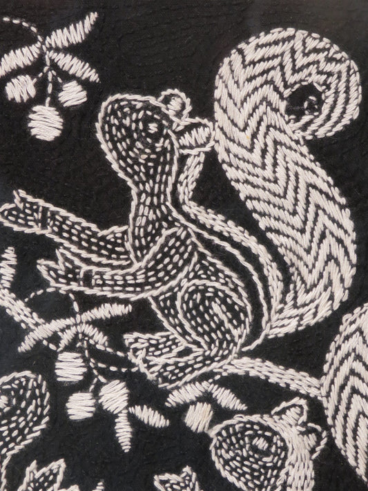 Bengal Kantha Squirrel Hand Embroidered Wall Hanging