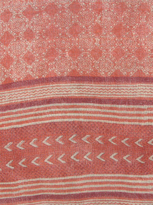 Rust Geometric Block Printed Kota Doria Dupatta