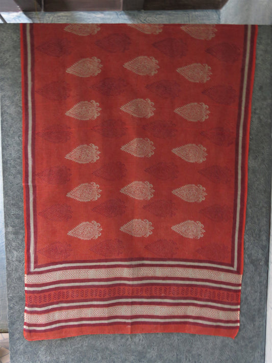 Rust Block Printed Kota Doria Dupatta