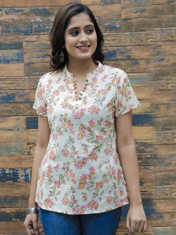 Ivory Hand Block Printed Cotton Short Top