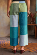 Lime Checks Handloom Cotton Flared Pants