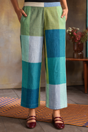 Lime Checks Handloom Cotton Flared Pants