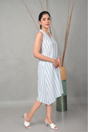 White-Blue Striped Halter Neck A-Line Dress