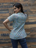 Turquoise Hand Block Printed Cotton Top