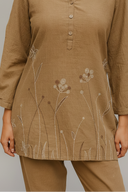Mud Brown Hand Embroidered Cotton Co-ord Set (set of 2)