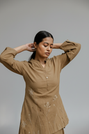 Mud Brown Hand Embroidered Cotton Co-ord Set (set of 2)