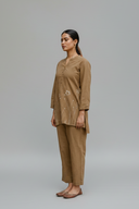 Mud Brown Hand Embroidered Cotton Co-ord Set (set of 2)