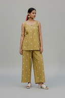 Mustard Cotton Woven Buti Sleeveless Co-ord Set (set of 2)