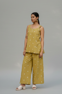 Mustard Cotton Woven Buti Sleeveless Co-ord Set (set of 2)