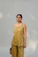 Mustard Cotton Woven Buti Sleeveless Co-ord Set (set of 2)