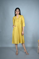 Yellow Hand Embroidered Silk Slub Kurta