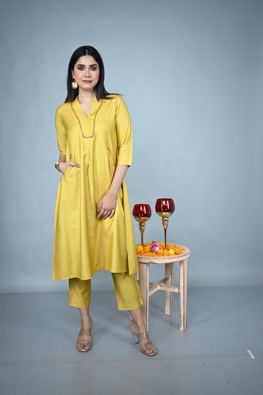 Yellow Silk Slub Pants