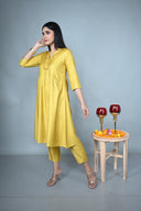 Yellow Hand Embroidered Silk Slub Kurta