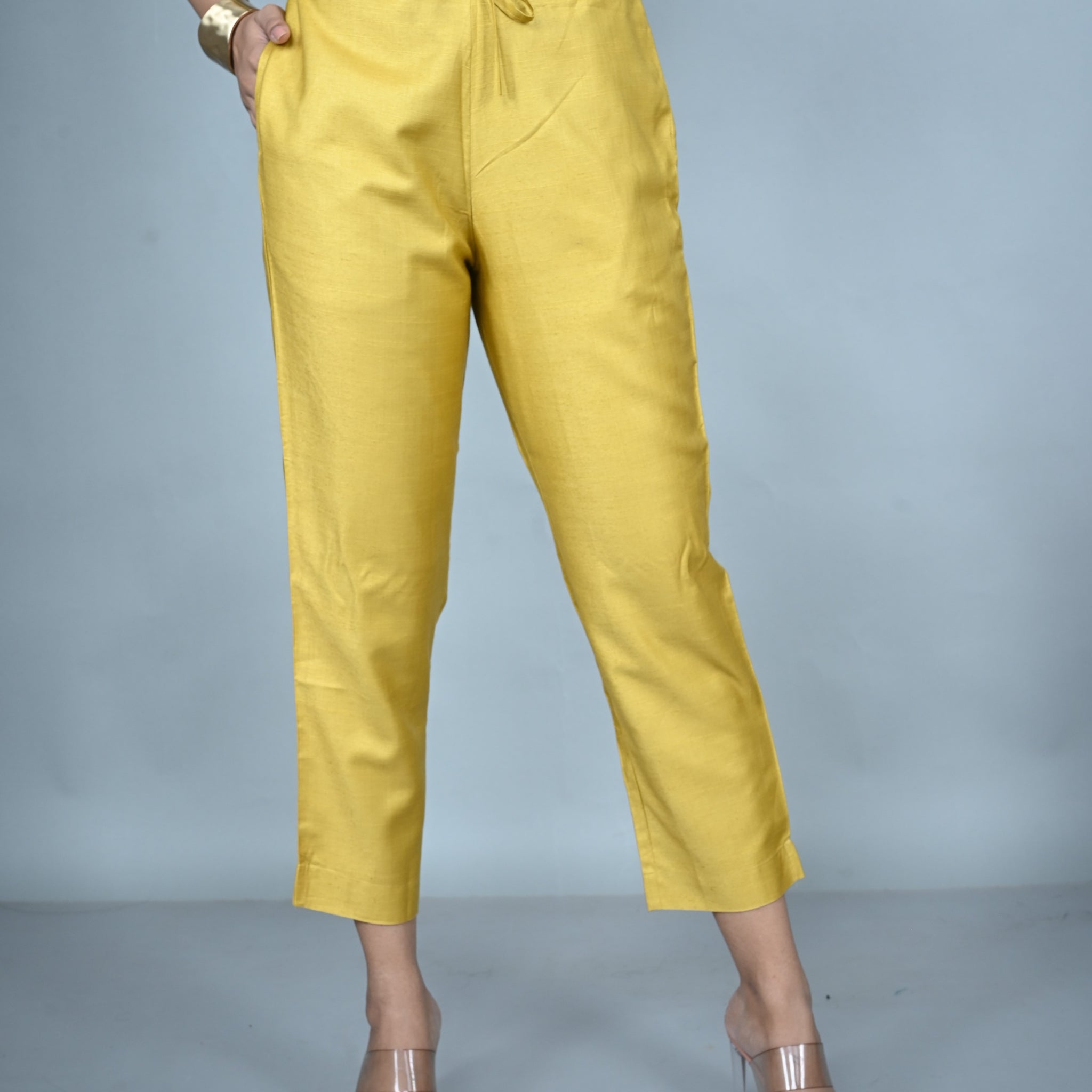 Yellow Silk Slub Pants