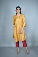 Red Silk Slub Flared Pants
