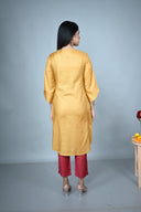 Mustard Hand Embroidered Tassar Silk A-line Kurta