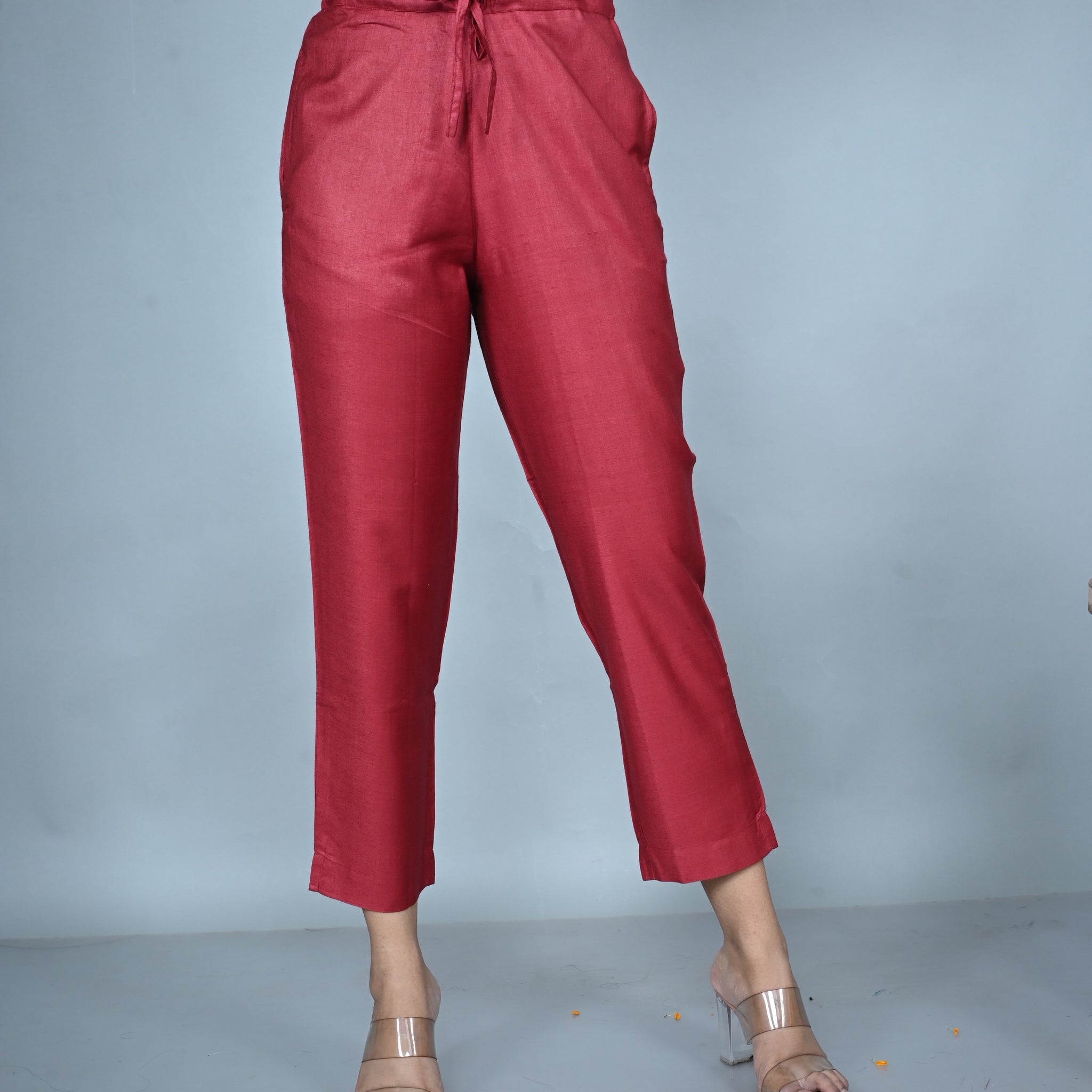 Red Silk Slub Pants