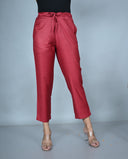 Red Silk Slub Flared Pants