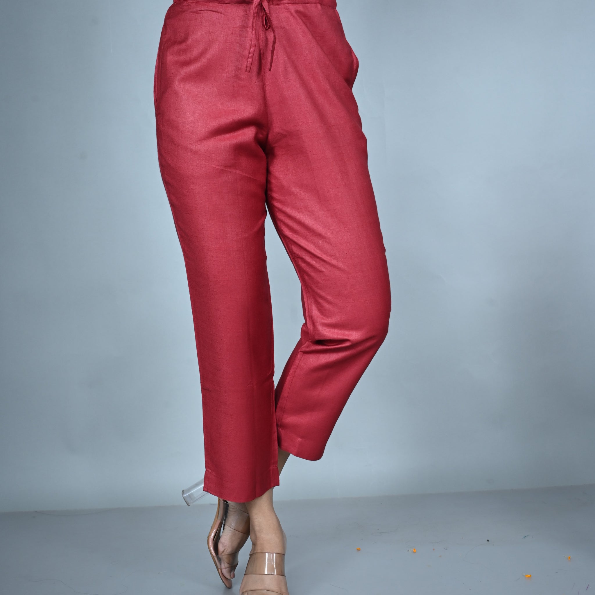 Red Silk Slub Pants