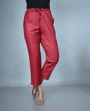 Red Silk Slub Flared Pants