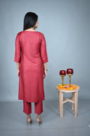 Red & Gold All-Over Hand Embroidered Silk Slub Kurta Set (set of 2)