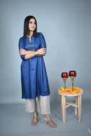 Blue Hand Embroidered Tassar Silk Kurta Set (set of 2)
