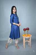 Blue Hand Embroidered Tassar Silk Kurta Set (set of 2)