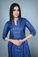 Blue Hand Embroidered Tassar Silk Kurta Set (set of 2)