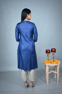 Blue Hand Embroidered Tassar Silk Kurta Set (set of 2)
