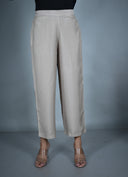 Grey Silk Blend Flared Pants