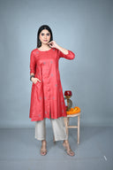 Red All-Over Hand Embroidered Tassar Silk Kurta Set (set of 2)